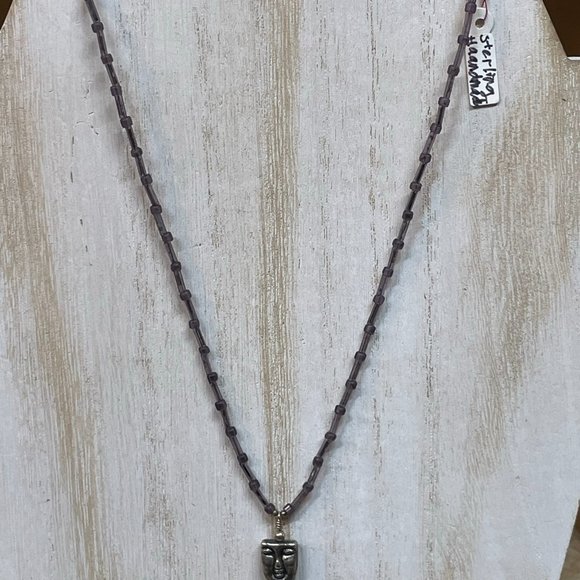 ARTISAN HANDMADE Dark Sterling Silver FACE Pendant on Delicate Beaded Necklace! - Picture 3 of 8